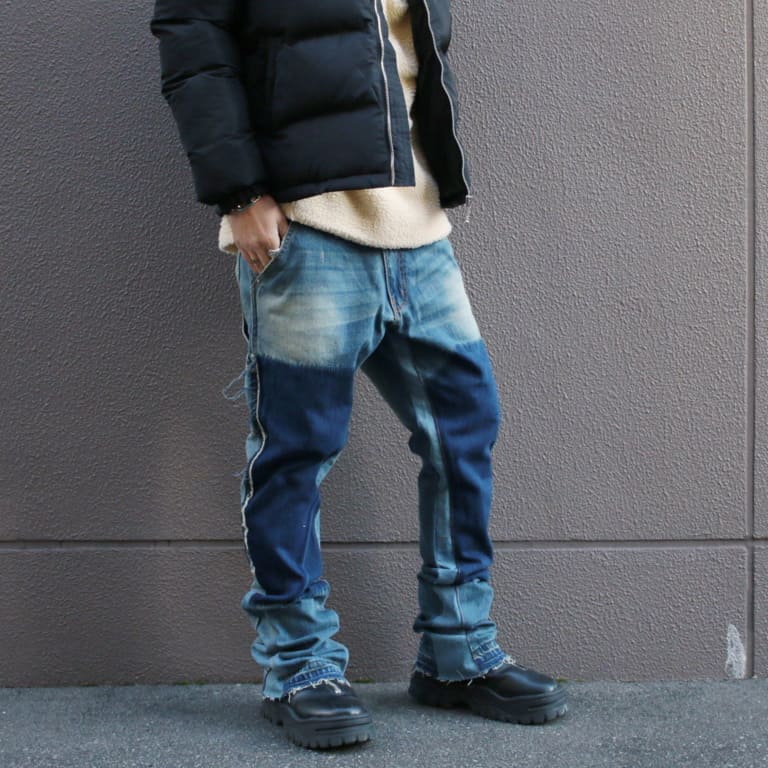 mnml,ミニマル,Flare work denim/Blue/